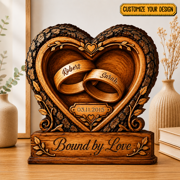Solid Wooden Plaque, Personalized Couple Names, Wedding Date, Anniversary Tabletop Display