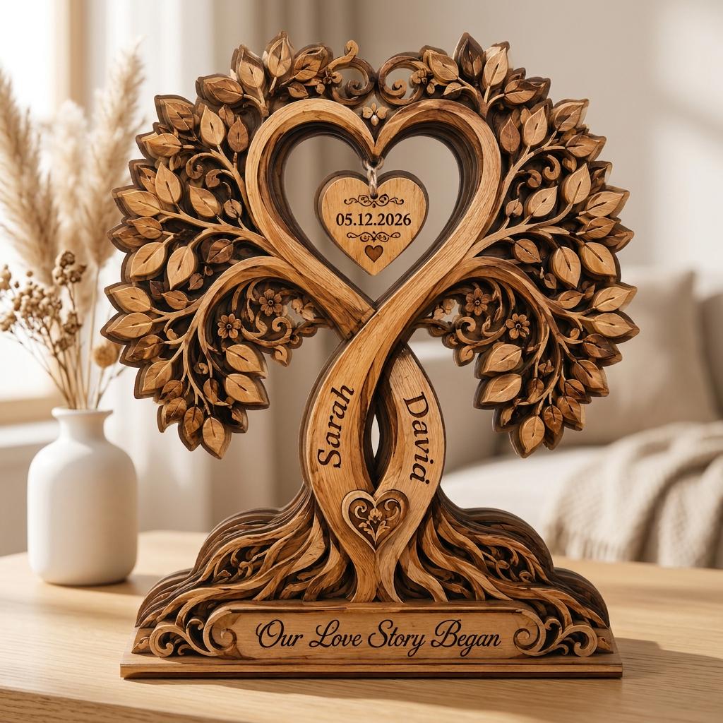 Personalized Infinity Heart Tree Wooden Block, Custom Couple Names and Date image 7