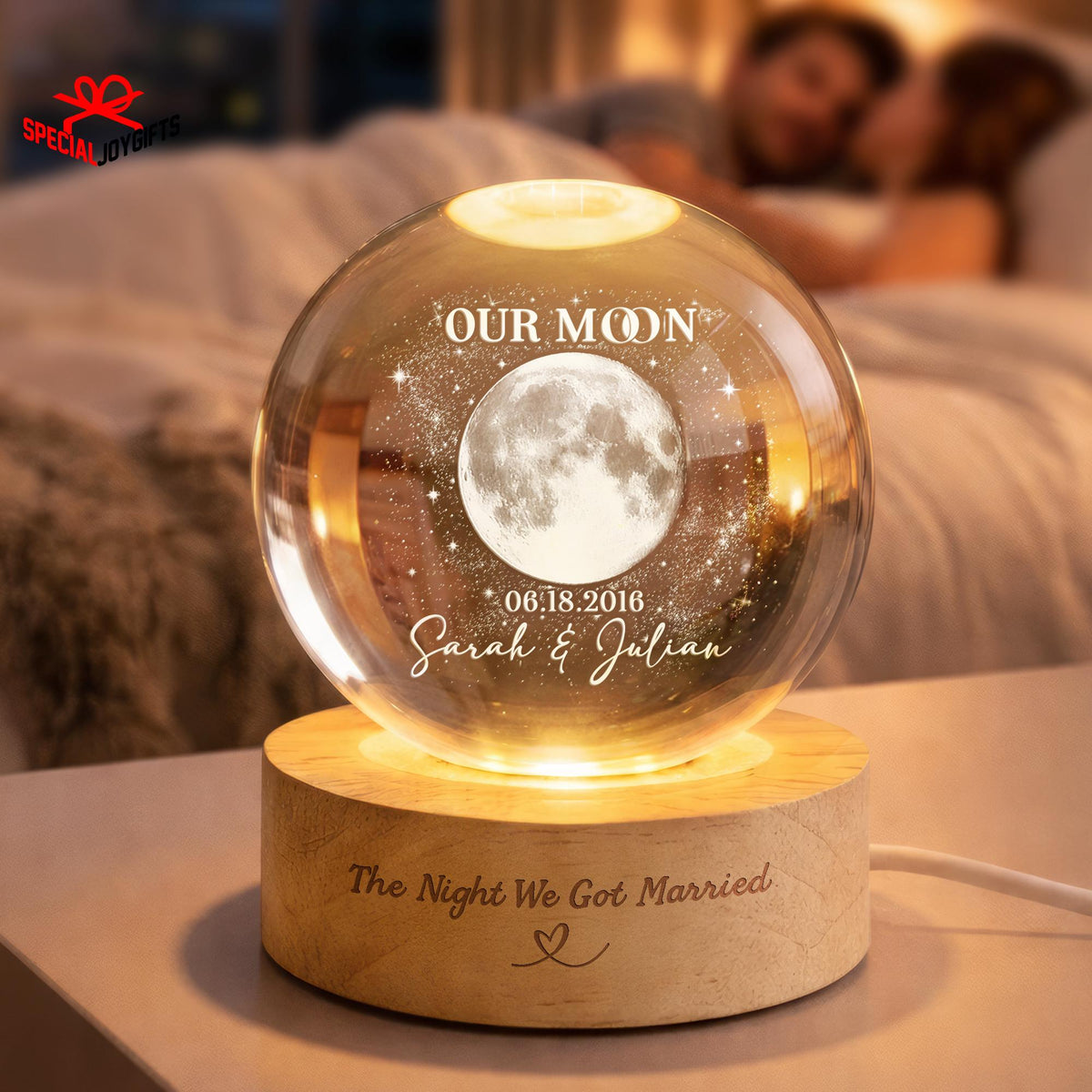 Personalized Moon Phase Crystal Ball, Custom Couples Night Light image 7