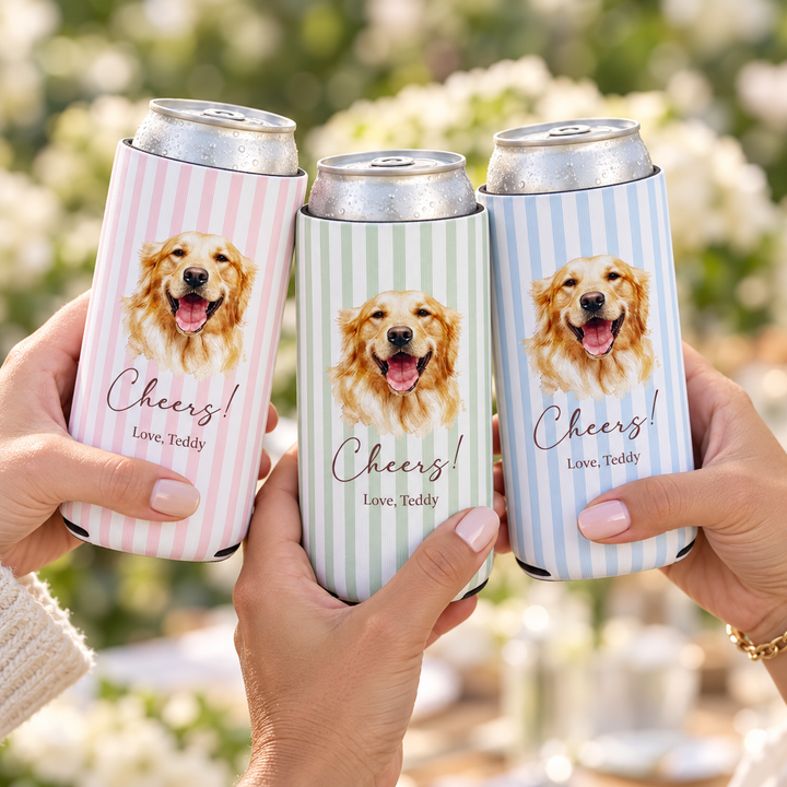 Personalized Pet Can Cooler, Custom Dog or Cat Wedding Favor, Bachelorette Party Drink Sleeve