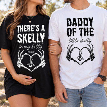 Skelly in My Belly & Daddy of the Little Skelly Couple Shirts – Pregnancy Reveal
