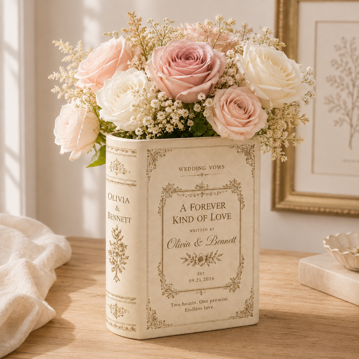 Custom Wedding Vows Book Vase, Personalized Couple Decor, Ceramic Floral Vase, Romantic Anniversary Gift, Wedding or Home Gift for Her