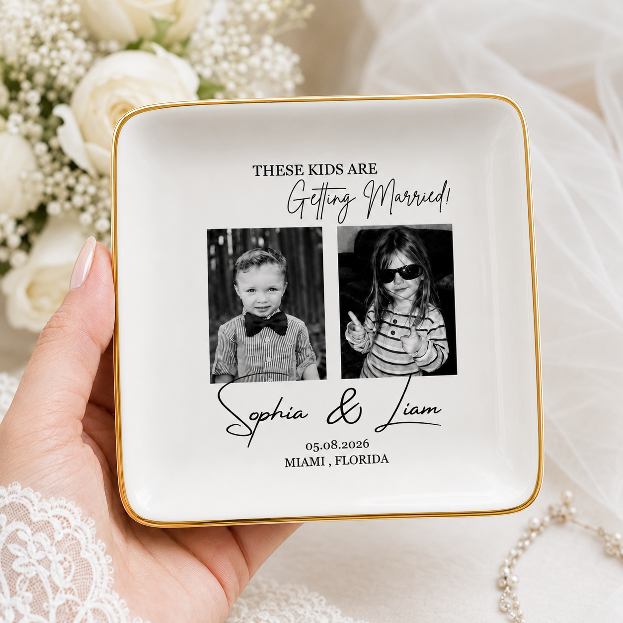 Personalized Photo These Kids Are Getting Married Wedding Jewelry Dish - Gift for Bride, Bridesmaid, Custom Bachelorette Trip, Bridal Shower Gift