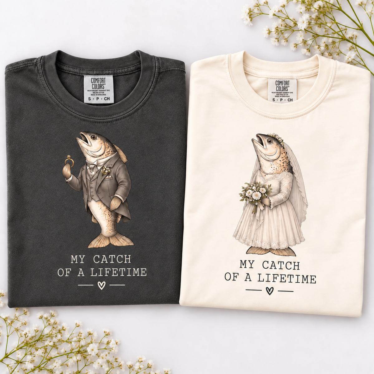My Catch of a Lifetime fish wedding couple shirt mockup 3
