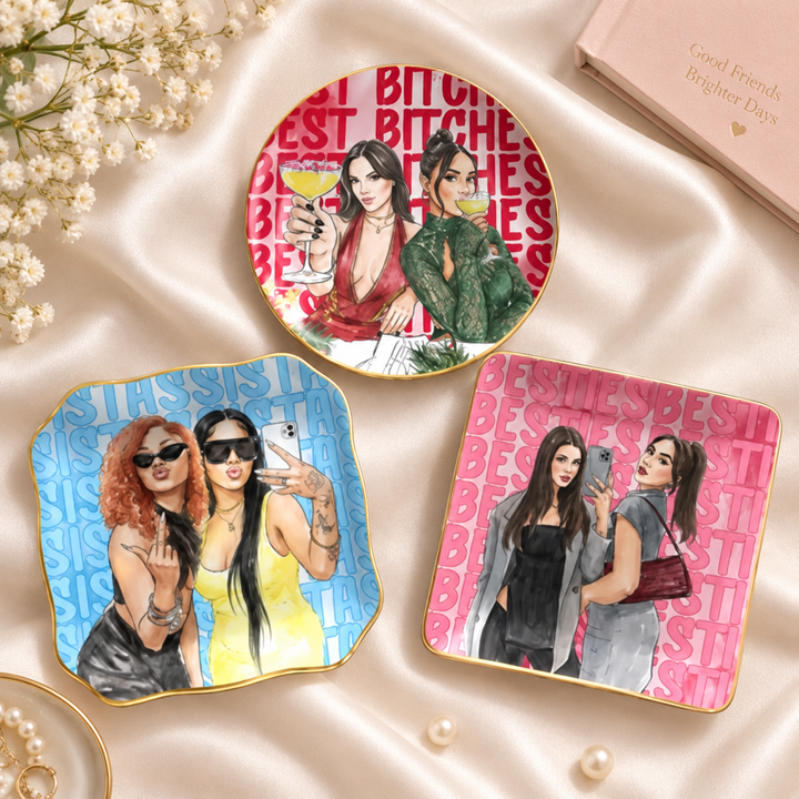 Turn Your Photo Into Watercolor Art - Best B*Tches Friendship Gifts - Personalized Jewelry Dish