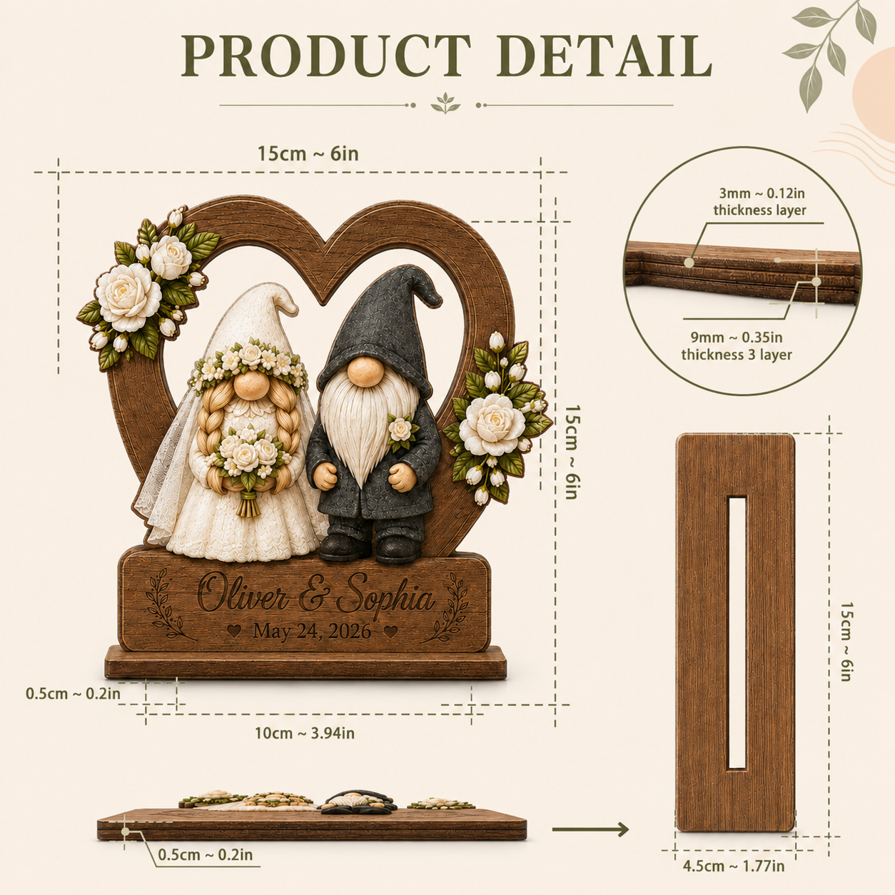 Personalized Gnome Wedding Wooden Plaque - Gift for Couple, Custom Wedding, Wedding Anniversary Gift