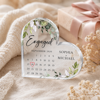 Personalized Heart Acrylic Plaque  Keepsake for Engagement Gift, Custom Couple Names & Engagement Date Calendar Plaque, Fiancé Fiancée Keepsake