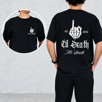 Personalized Til Death Matching Couple Shirts, Custom Mr and Mrs Names and Date Skeleton Tees, Gothic Newlywed Gift