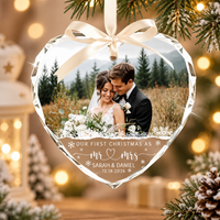 Personalized Our First Christmas Married Ornament, Custom Wedding Photo Ornament, Mr and Mrs Ornament, Wedding Gift for Newlyweds