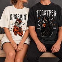 Personalized Creepin’ Together Couple Shirts, Custom Year Skeleton Halloween Tees, Matching Spooky Gift