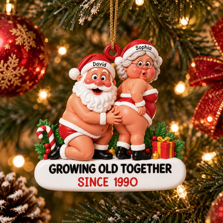 Personalized Couple Acrylic Ornament, Growing Old Together Christmas Keepsake, Custom Names and Year Anniversary Gift