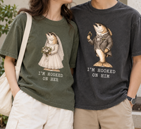 I'm Hooked on Him and Her fish wedding couple shirt mockup 3