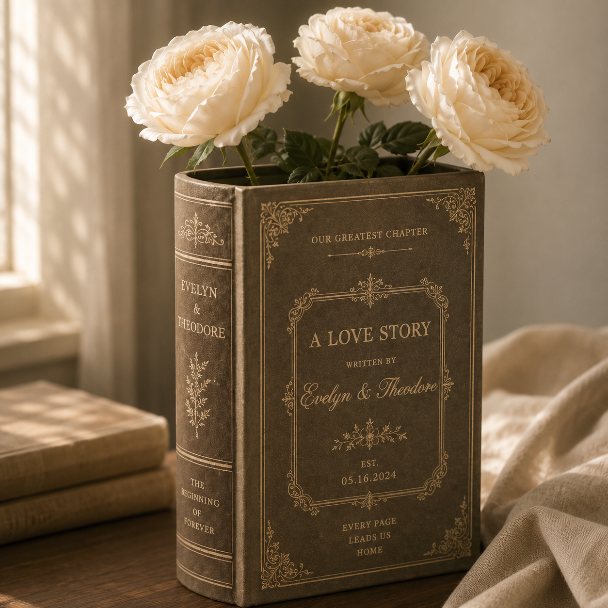Personalised Love Story Ceramic Book Vase, Custom Wedding Gift for Couple, Bridal Shower Gift, Engagement Wedding Gift, Bridesmaid Gift