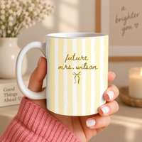 Personalized Striped Future Mrs Mug & Ornament – Custom Coffee Mug, Accent Mug, Bride-to-Be Engagement & Bridal Shower Gift