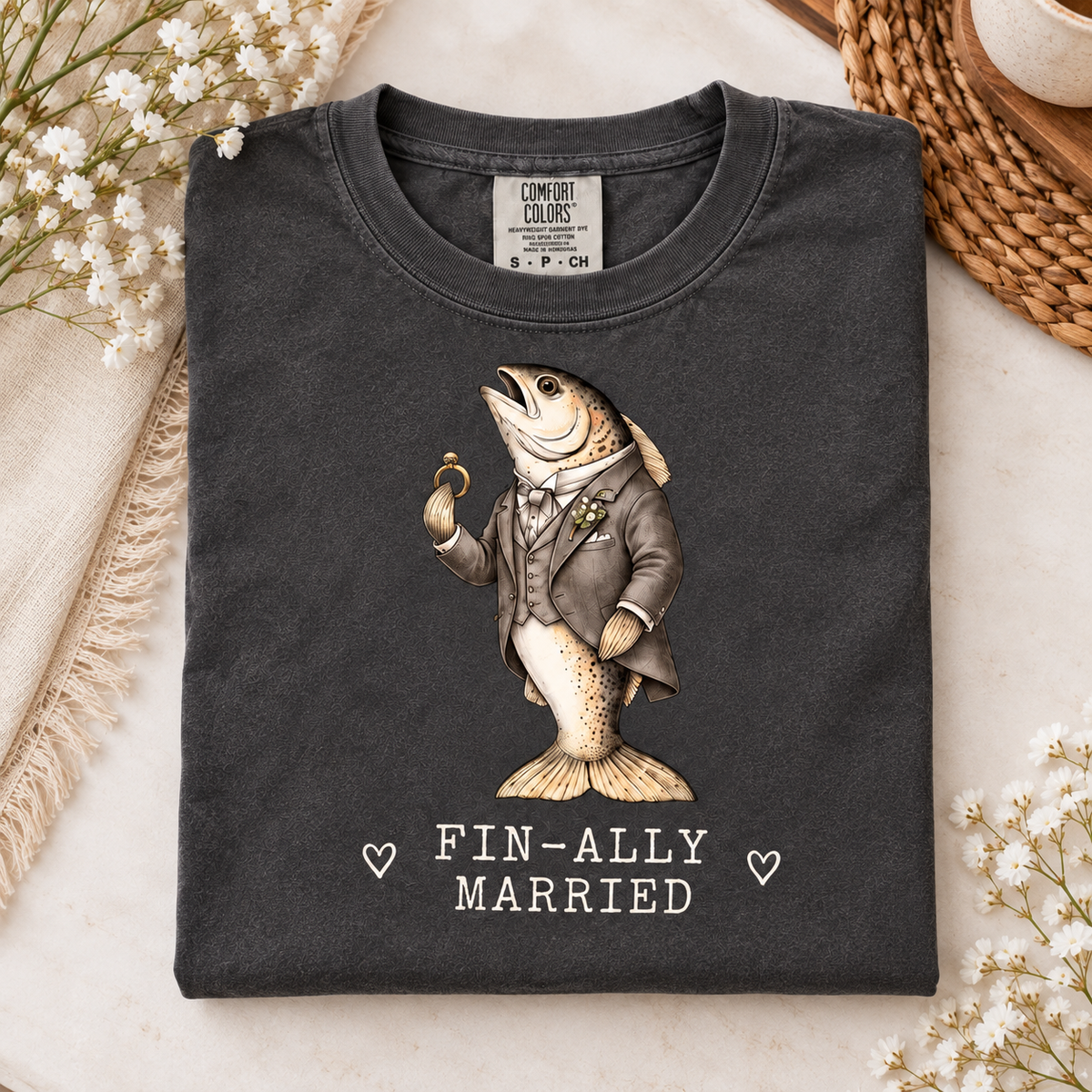 FIN-ALLY MARRIED fish wedding couple shirt mockup 4