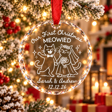 Personalized First Christmas Meowied Glass Ornament – Newlywed Couple Gift