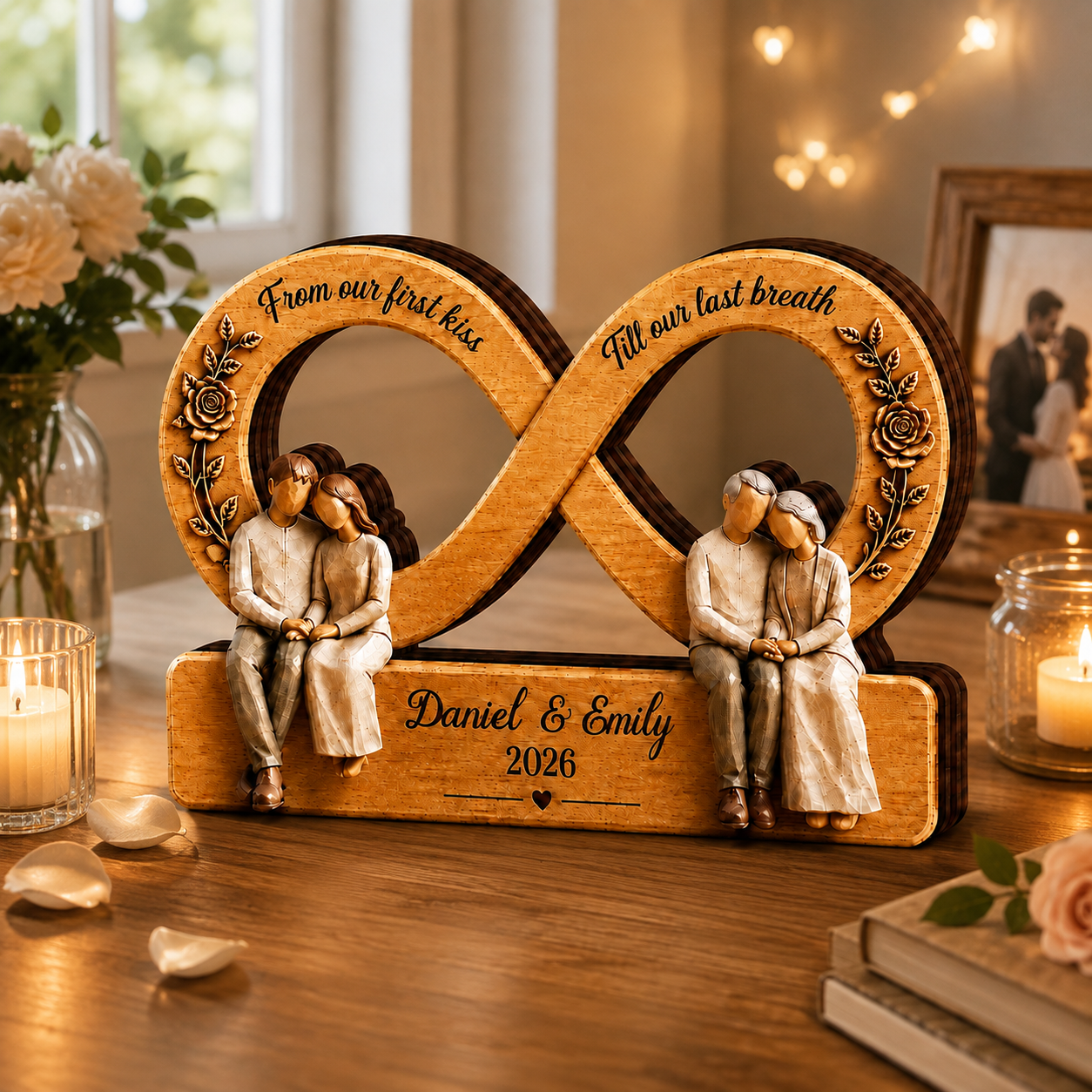 Personalized Couple Infinity Wooden Plaque, Custom Names & Date, Romantic Couple Keepsake Gift
