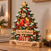 Personalized First Christmas Couple Wooden Block, Custom Names & Year Christmas Keepsake, Newlywed Gift for Couples