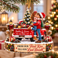 Personalized Red Truck Kissing Couple Ornament – Romantic Christmas Gift