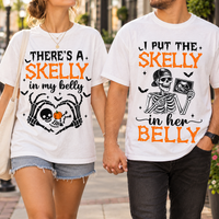 Skelly in My Belly Halloween Pregnancy Couple Shirts