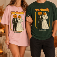 Personalized Til Death Halloween Couple Shirts, Custom Wedding Date Bride and Groom Tees, Matching Newlywed Gift