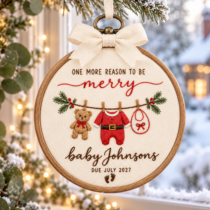 Personalized Baby Clothes Embroidered Hoop Ornament – Christmas Pregnancy Reveal
