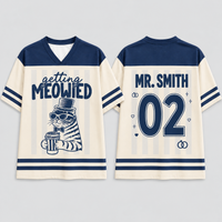 Personalized Bride & Groom Jersey Shirts, Funny Cat Wedding Couple Tees, Custom Name and Number Matching Football Tops
