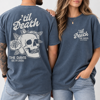 Personalized ’Til Death Skeleton Bride Wedding Shirt, Gothic Married Couple Shirt, Wedding Date Newlywed Tee