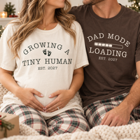 Growing A Tiny Human & Dad Mode Comfort Colors Shirts – Custom Year Pregnancy Reveal