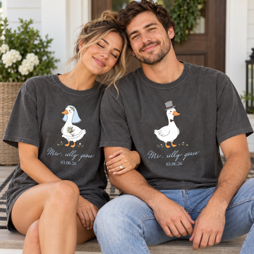 Custom Mr. and Mrs. Silly Goose Matching Couple Shirts , Bride and Groom Honeymoon Tee, Funny Wedding Gift