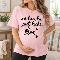 Funny No Tricks Just Kicks Maternity Shirt – Halloween Baby Skeleton
