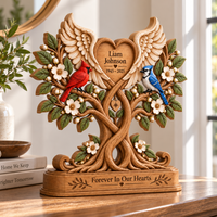 Personalized Memorial Tree Wooden Block, Cardinal Tree of Life Remembrance Keepsake, Sympathy Gift for Loss of Loved One