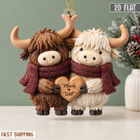 2D Personalized Highland Cow Couple Ornament, Custom Name Christmas Gift for Couple, Cute Farm Animal Ornament, Rustic Love Keepsake 2026