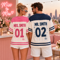 Personalized Bride & Groom Jersey Shirts, Funny Cat Wedding Couple Tees, Custom Name and Number Matching Football Tops