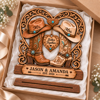 Personalized Western Cowboy Boots Wooden Plaque, Custom Mr & Mrs Wedding Keepsake, Engagement & Anniversary Gift for Couples
