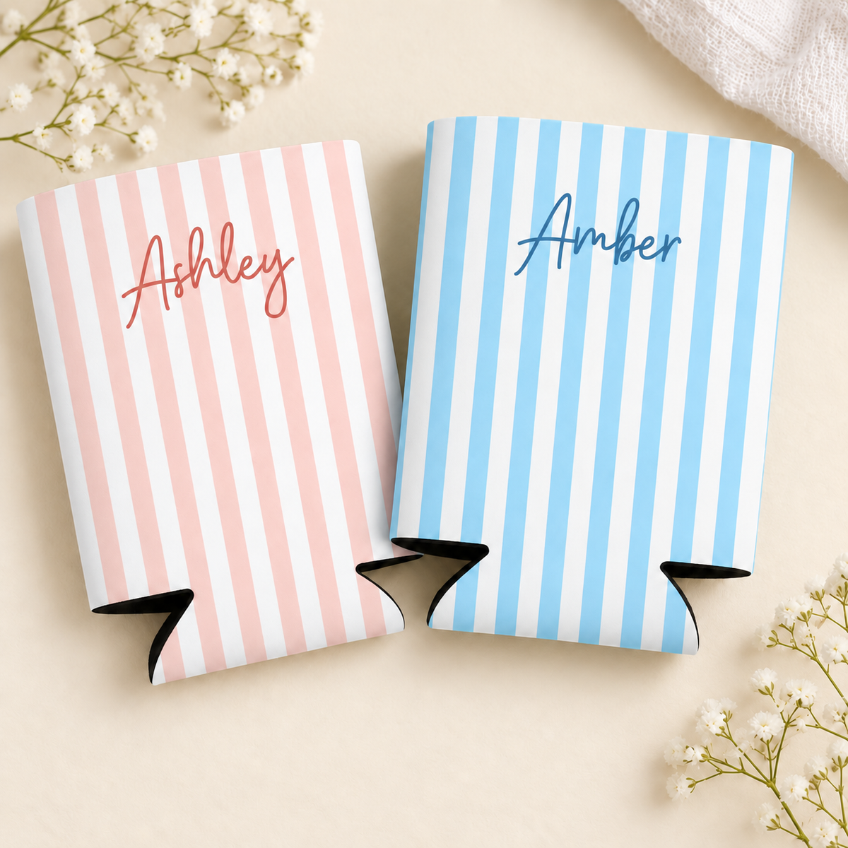 Personalized Pastel Striped Can Coolers, Custom Name Party Favors product image 2