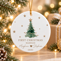 Personalized First Christmas Married Ornament, Custom Couple Names and Wedding Date, Round or Heart Ornament, Newlywed Gift