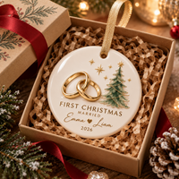 Personalized First Christmas Married Ceramic Ornament – Newlywed Couple Gift
