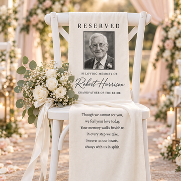 Personalized Memorial Wedding Chair Banner - Custom Reserved Seat Sign, In Loving Memory Photo Banner