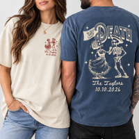 Custom ’Til Death Skeleton Couple Shirts – Wedding Date Matching Tees