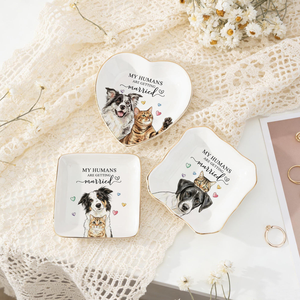 Heart and square custom pet ring dishes