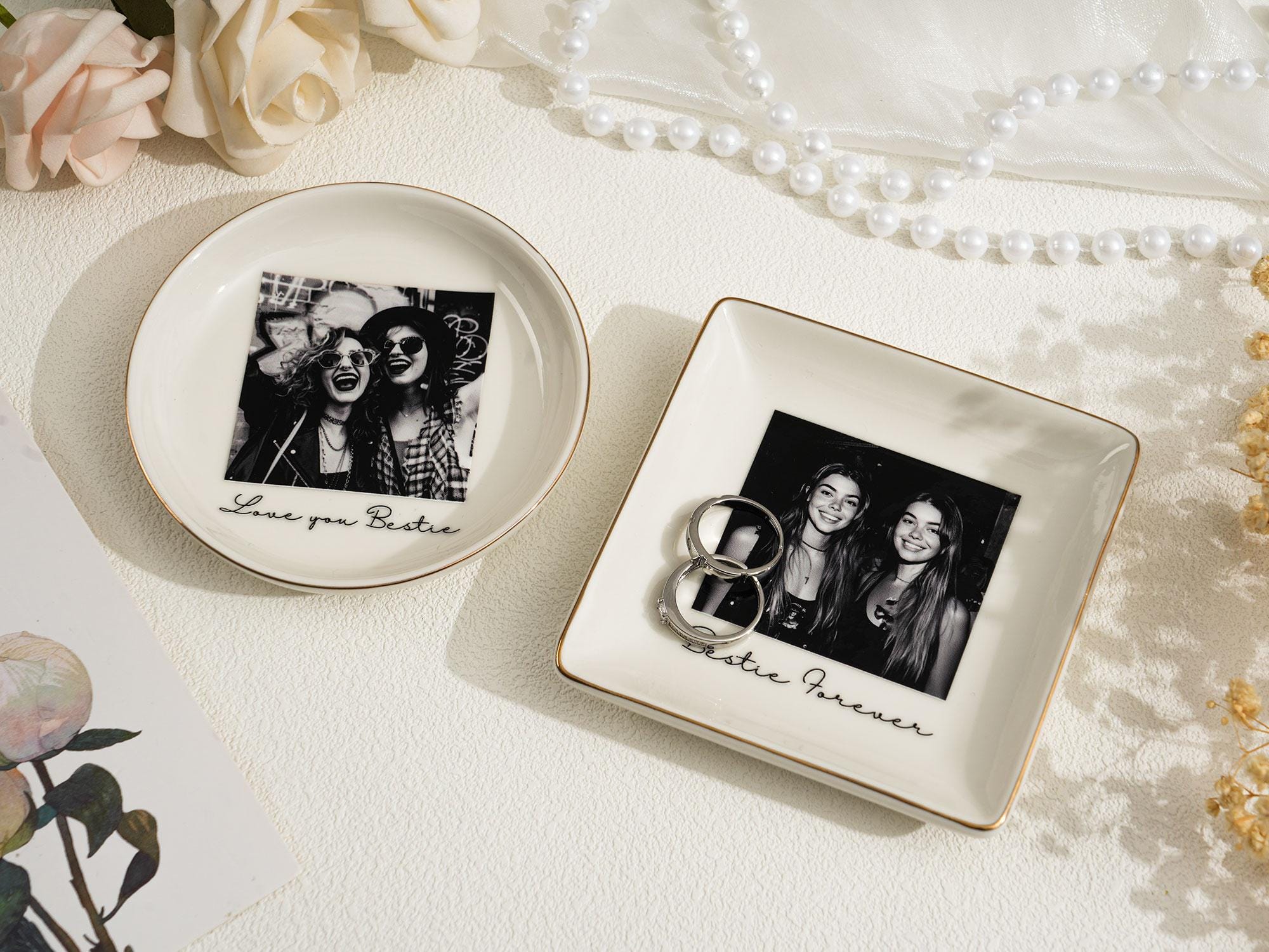 Personalised Photo Trinket Dish with Stand: Custom Jewelry Ring Dish, Wedding Gift, Bridesmaid Proposal, Trinket Tray for Best Friend/Bestie