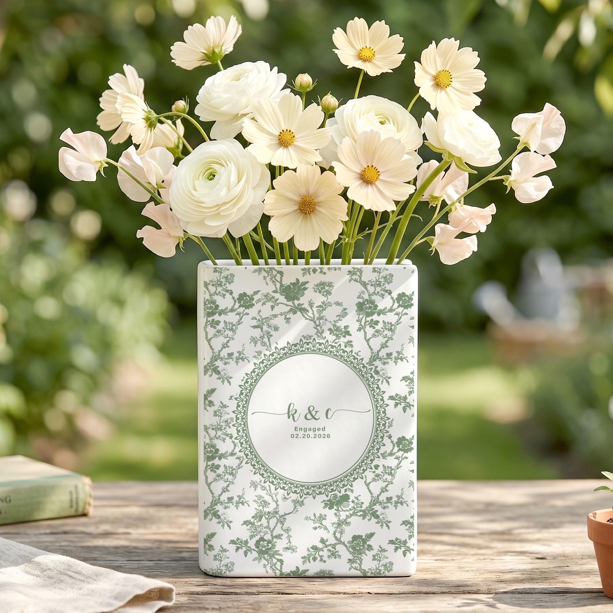 Personalized Wedding Ceramic Book Vase, Custom Wedding Vase, Toile de Jouy Vase, Couple Initial Gift, Bridal Shower Gift