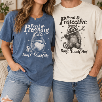 Feral & Pregnant Raccoon Couple Shirts, Protective Dad Matching Tee, Funny Pregnancy Announcement Shirt, Expecting Parents Gift