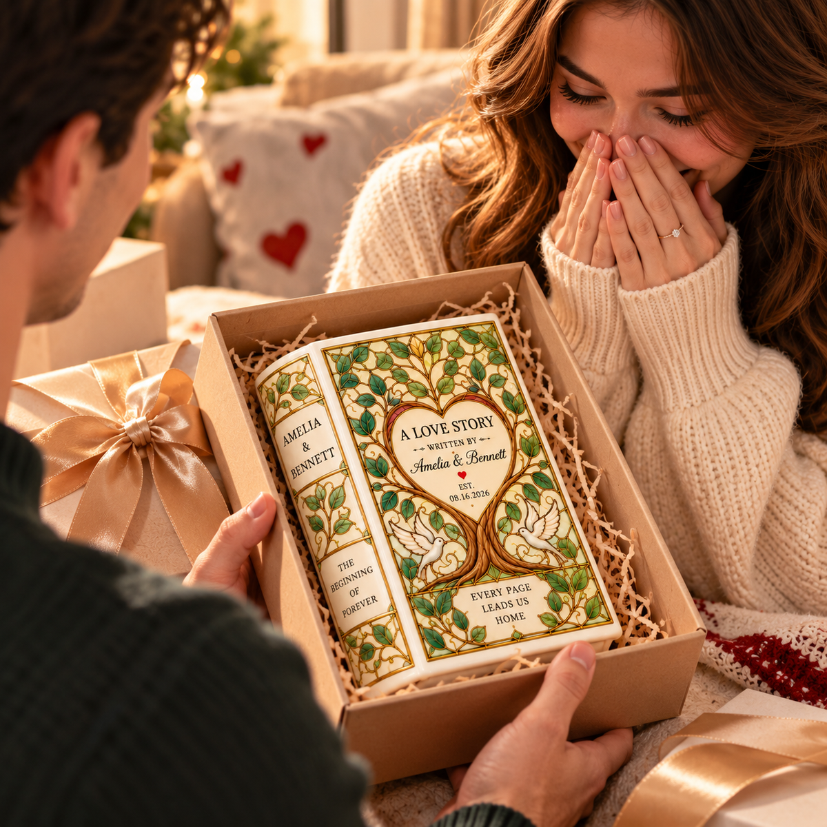 Love Story ceramic book vase presented in a romantic gift box