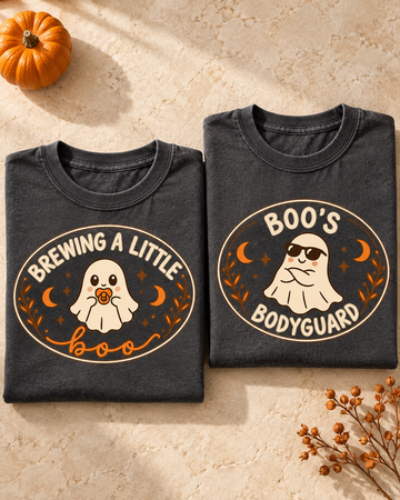 Brewing a Little Boo & Boo’s Bodyguard Retro Comfort Colors Tees