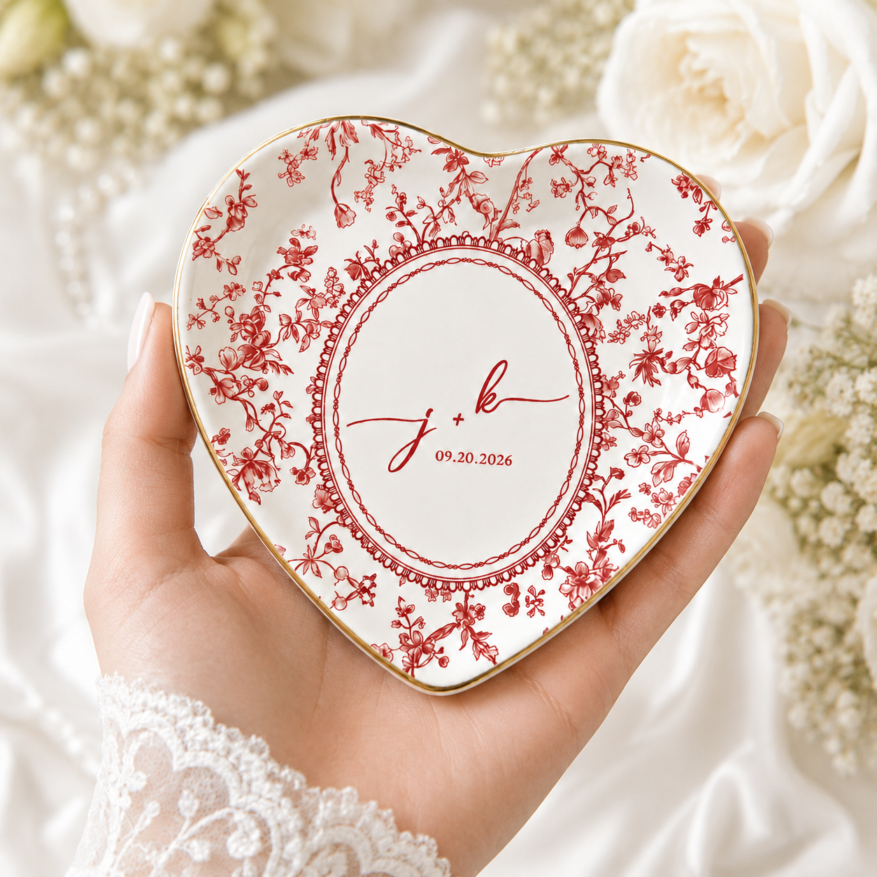 Personalized Toile De Jouy Jewelry Dish With Date- Gift for Bride, Bridesmaid, Bachelorette Trip, Bridal Shower Gift (Copy)