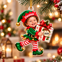 Personalized Baby Elf Photo Christmas Ornament – Baby's First Christmas