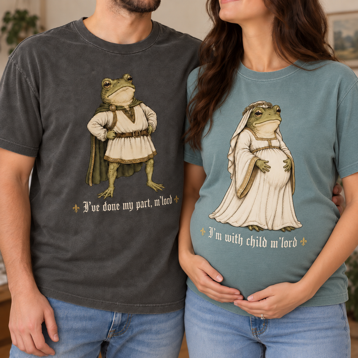 M'Lord Frog Pregnancy Announcement Matching Comfort Colors Tee mockup 2