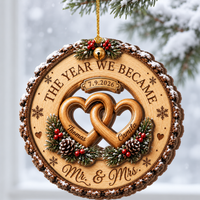 Custom Couple Wedding Anniversary 2Layer Wooden Ornament, First Christmas Wood Ornament, The Year We Became Mr Mrs Ornament, Wedding Gift